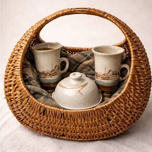 Harbour + Harvest Coffee Ritual Set | Irish Mugs + Lidded Dish + Throw + Basket